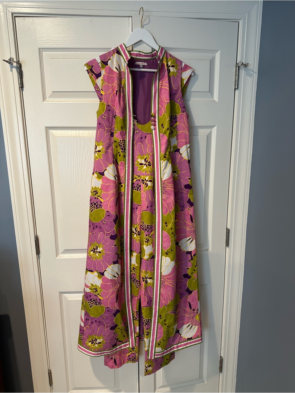 Frances Valentine Pink & Green Floral Jumpsuit with Vest - Picture 2 of 3